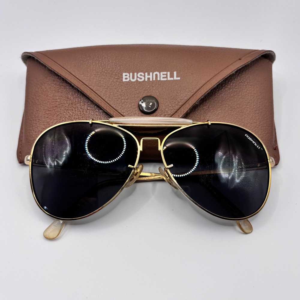 Bushnell Vintage Aviator Sunglasses Shooting Gold Tone Case Double‎ Bridge